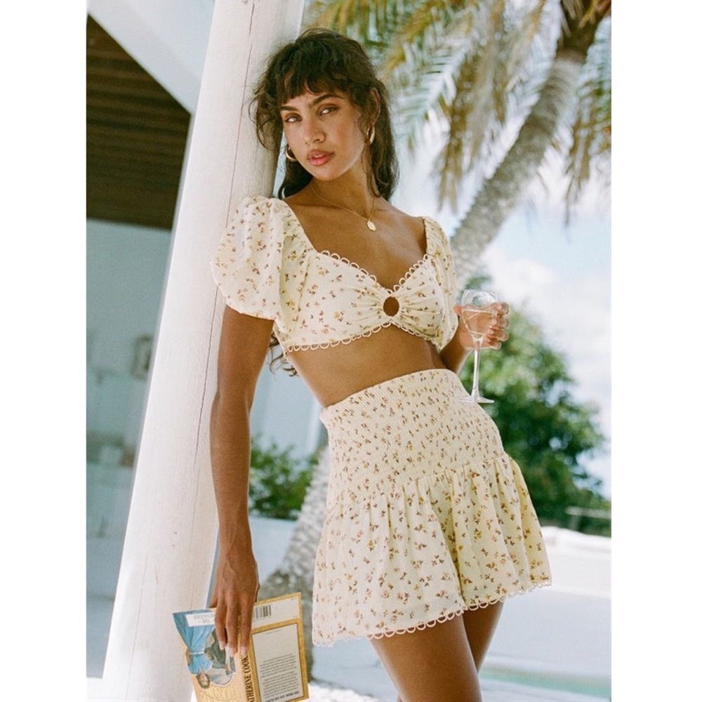 Sabo Skirt Womens Crop Top M Yellow Dainty Floral Lexa Romantic Cottage Coquette